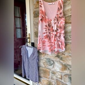 New York and Co.Pink Floral Blouse & Loft brown and white top